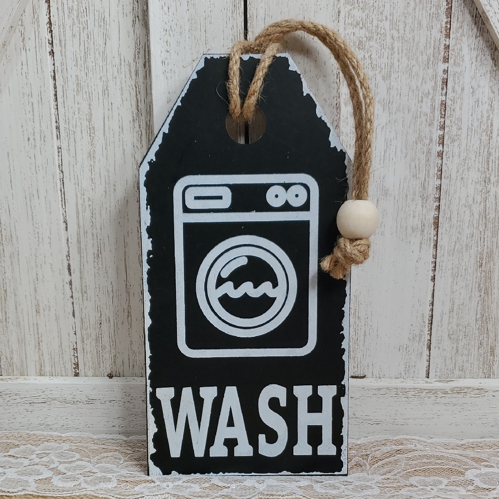 WASH Laundry Room Wooden Sign With Rope Decor